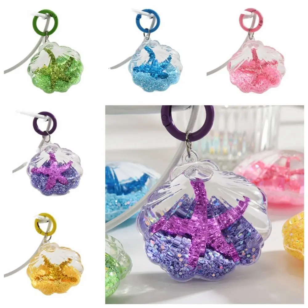 Fashion Sequins Starfish Keychain For Women Pendant Transparent Quicksand Sequin Key Chain Mobile Phone Bag Car Pendant Keychain