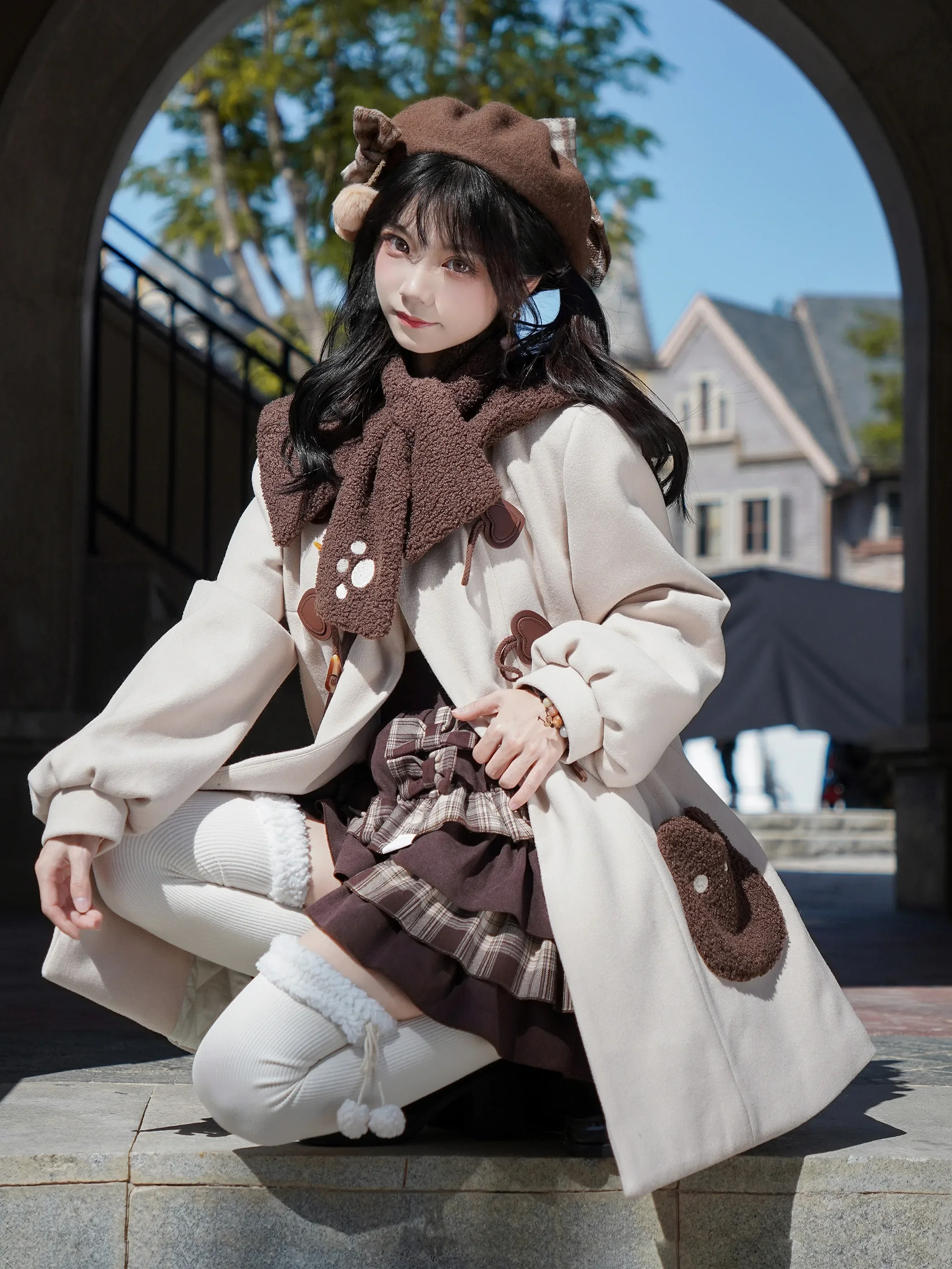 College Style Sweet Student Kawaii Horn Buckle Overcoat Women Autumn and Winter Japanese Jk Uniform Lolita Wool Coat Y2k Skirts