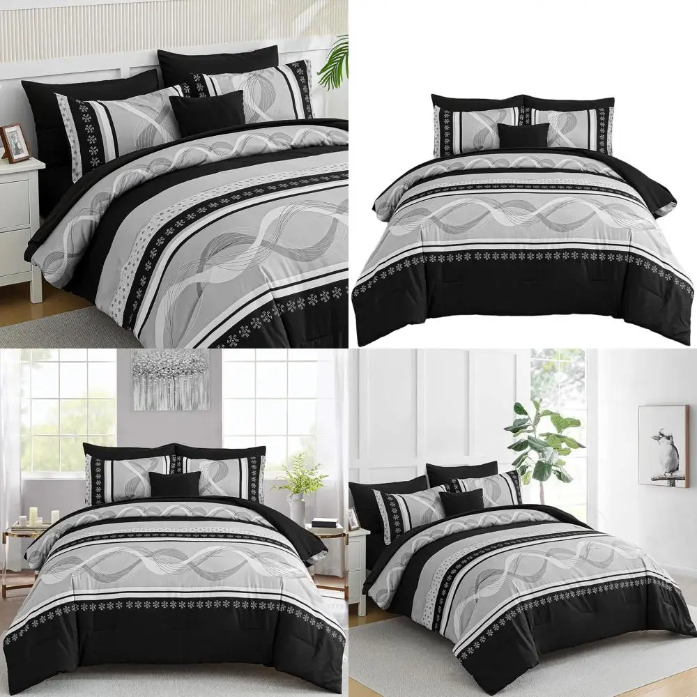 

8-Piece Bohemian Queen Bedding Set: Patchwork Stripe Comforter with Soft Microfiber for All Seasons (90x90)
