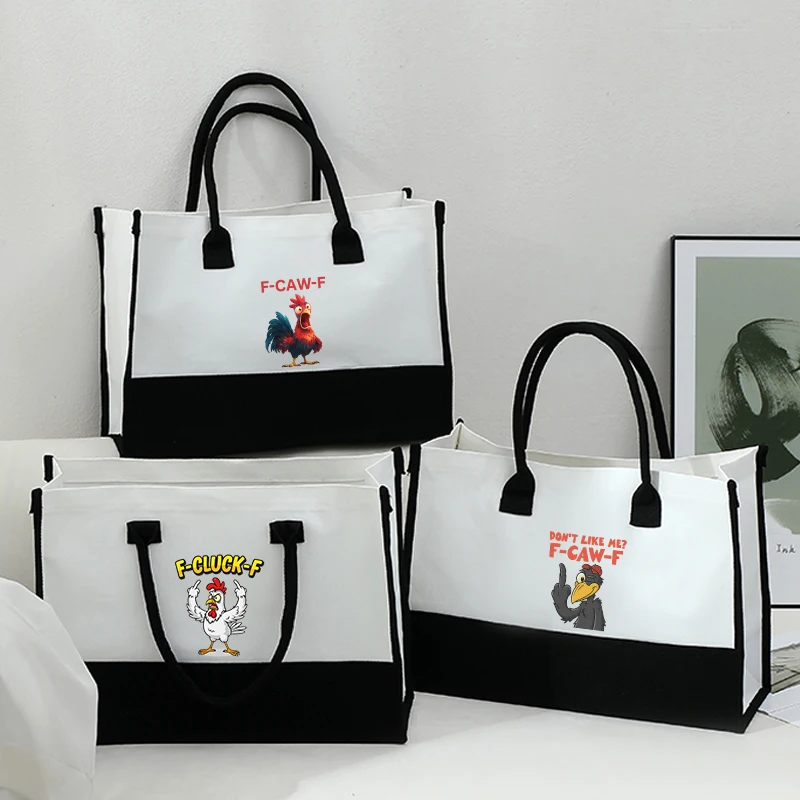 2026 جديد F-CAW-F الدجاج الكرتون نمط حقيبة يد كبيرة أبيض وأسود اللون منعت حمل حقيبة هدية حفلة هدايا السنة الجديدة صديقة #1