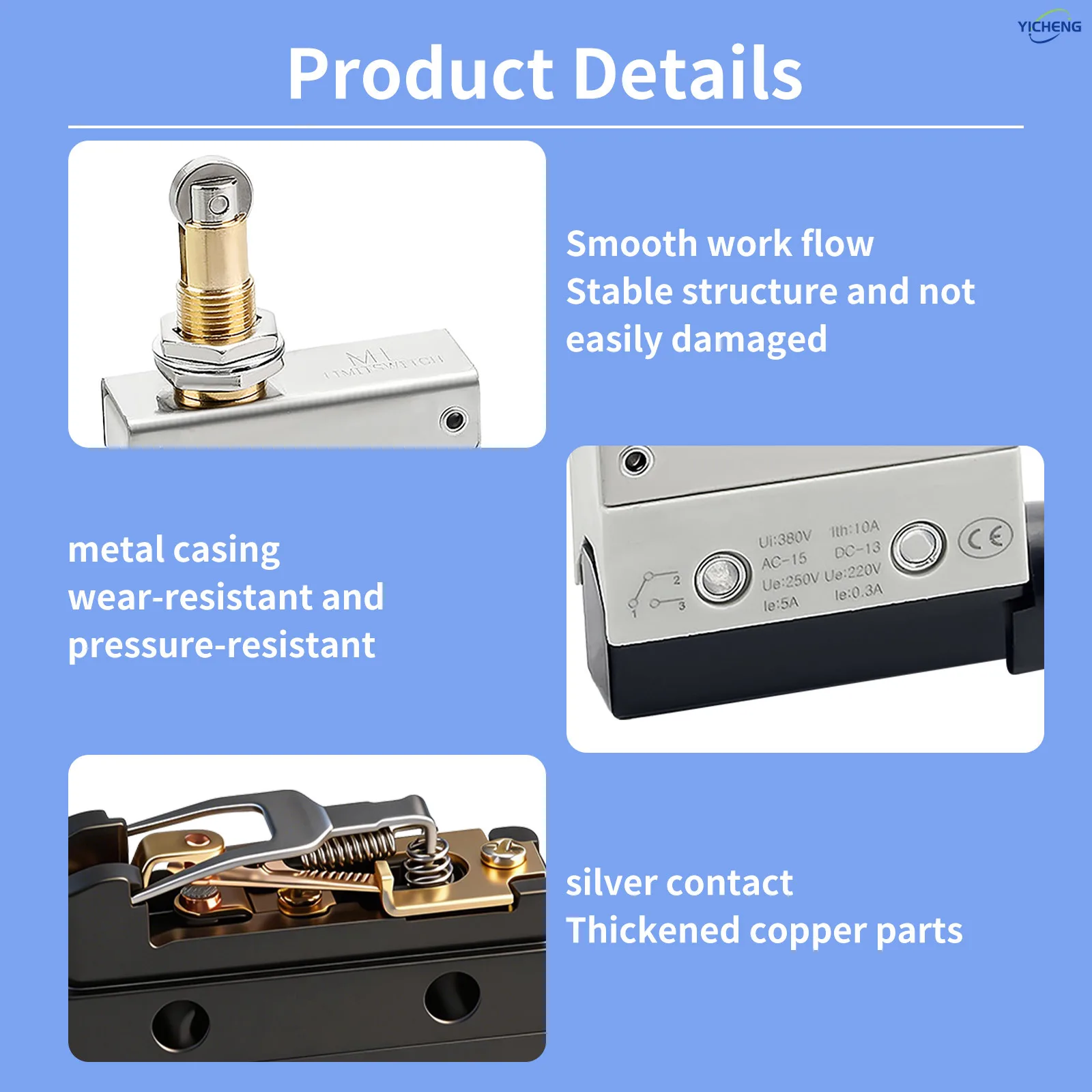 10Pcs Horizontal Limit Switch Long Hinge Roller Lever Momentary SPDT 1NO 1NC 380V 10A Industrial Travel Position Switch IP54