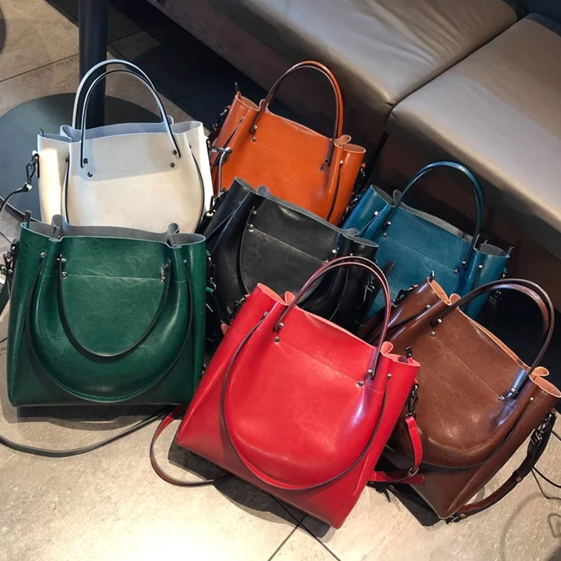 

Women's Cowhide Genuine Leather Handbags Lady single shoulder crossbody handbag with multiple large capacity multiple Pockets