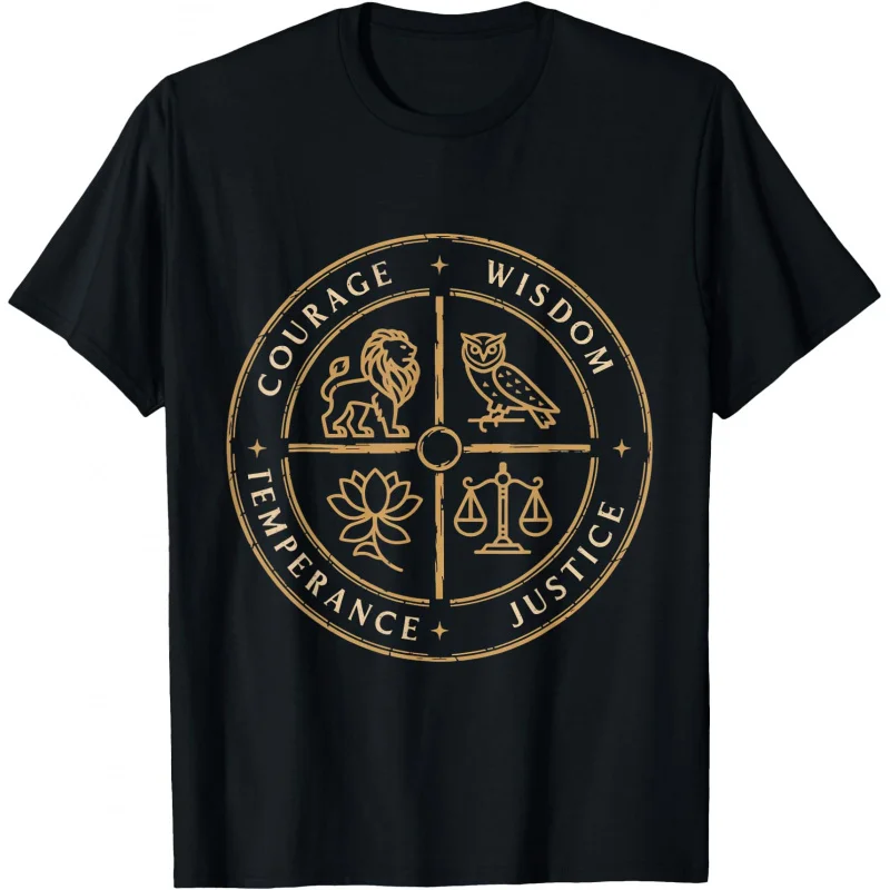 

Courage Wisdom Justice Marcus Aurelius Gift T shirt Team stoic philosopher Graphic Tee 100% cotton printed clothes All size tops