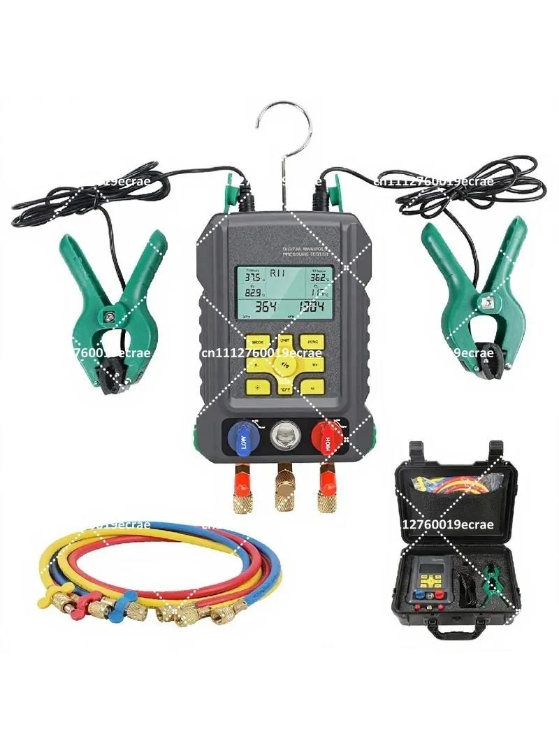 Digital Refrigerant Manifold Gauge Set with Ball Valve Pressure Leak Test Kit for Auto AC Diagnostics