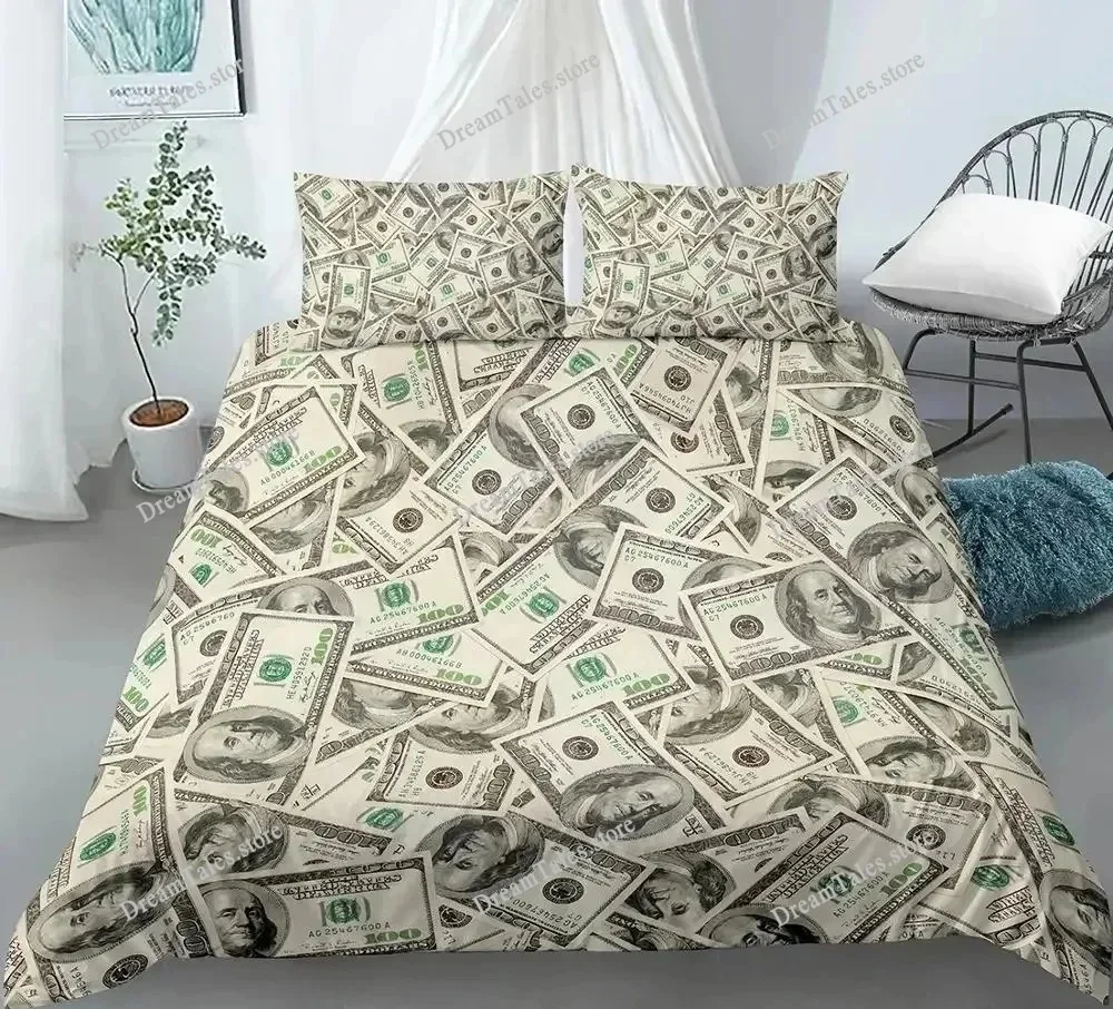 

3D Modern Bedding Set Dollar Motif Printed Duvet Cover Vivid Comforter Cover Money Maths Pattern Funny Soft Bed Set