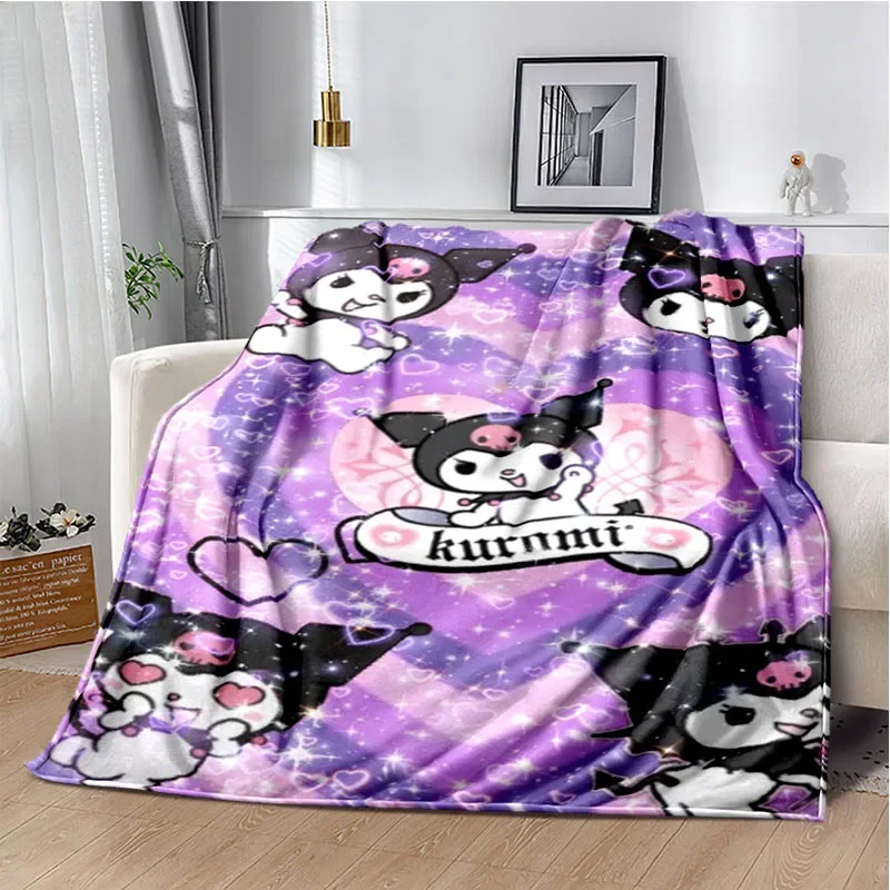 Couverture imprimée de dessin animé Sanurgente Kuromi, couvertures chaudes de pique-nique, doublures de lit à la maison, cadeau d'anniversaire