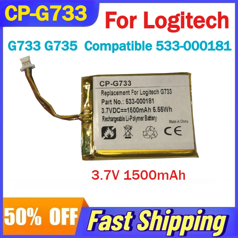 

CP-G733 3.7V 1500mAh Li-Polymer Battery for Logitech G733 G735 headphones Compatible 533-000181 Rechargeable Batteries