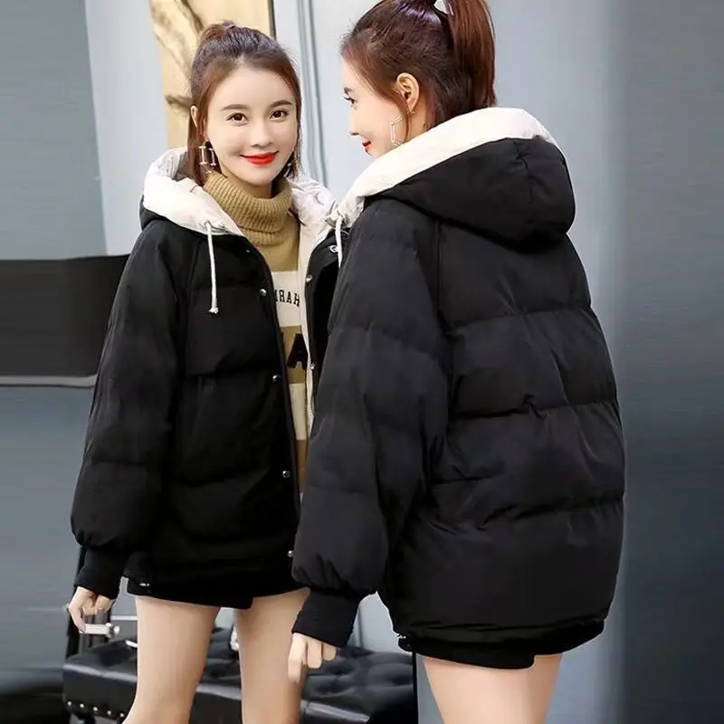 Women's Thickened Cotton Jacket Bread Style Loose Fit Short Coat Winter Outerwear Korean Version Student Friendly Zipper Closure