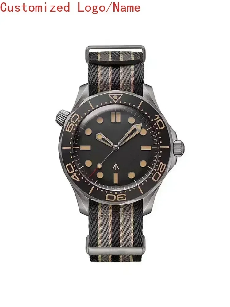 

42mm Automatic Mechanical Watch 007 Style 904L Stainless Steel Canvas Ceramic Bezel Men's Sapphire No Time to Die Customized