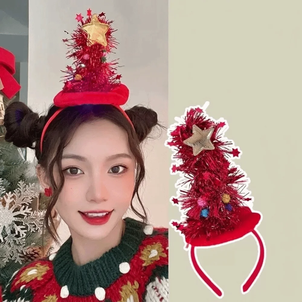 Star Christmas Tree Headband Vibrant Colors Plush Texture Xmas Hair Hoop Soft Fabric Lightweight Design Holiday Headwear