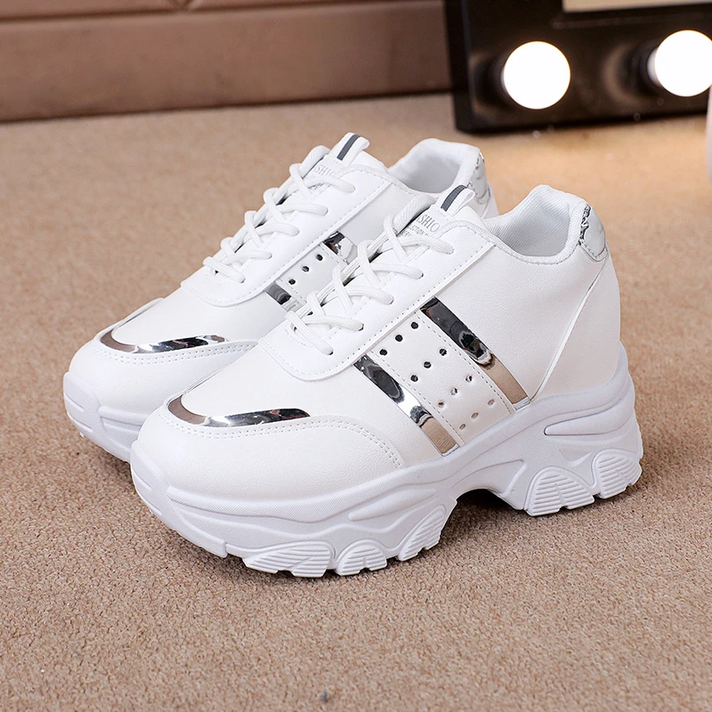 

Thick Bottom Sports Shoes Women White PU Leather Lace Up Chunky Sneakers Woman 2024 Spring Non-Slip Platform Shoes