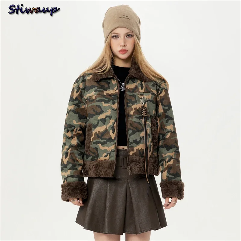 Winter Coats Woman 2024 New Women\'s Winter Short Padded Jacket Camouflage Cropped Berber Fleece Winter Jackets for Women Offers