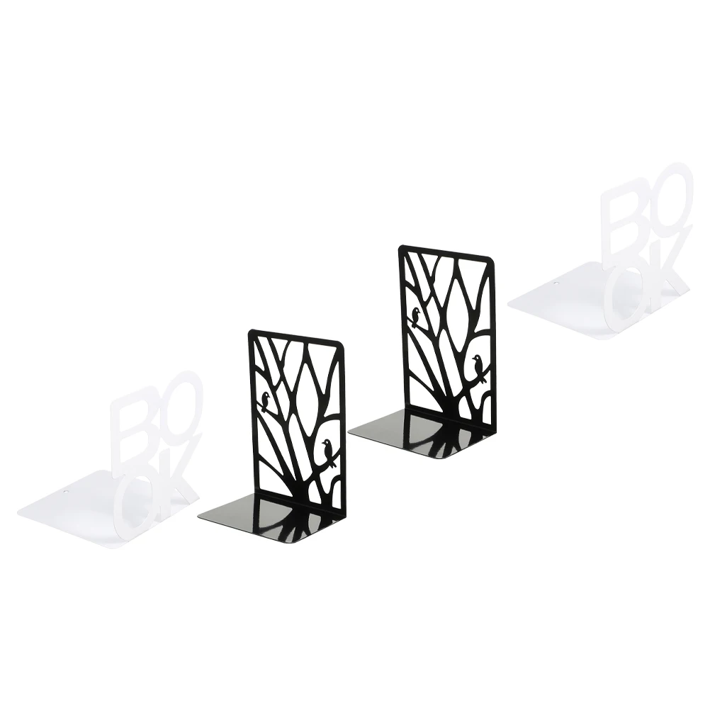 2 Pairs Bookstore Bookmark Bookends Decorative Desktop Stand Iron Rack Office Documents Baffle