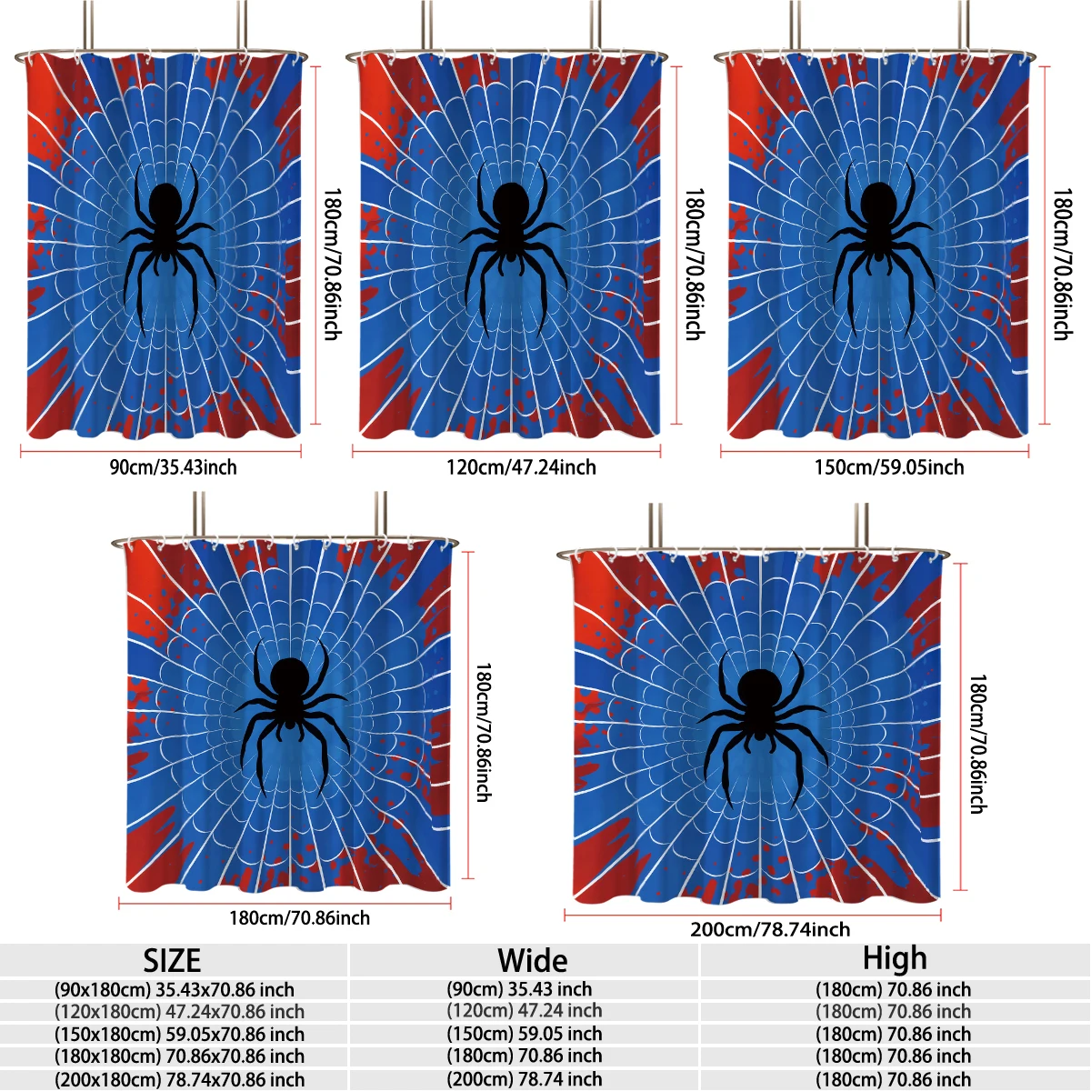 1Pc Blue Background Black Spider Crack Texture Shower Curtain Waterproof Bathroom Privacy Hanging Curtain Spooky Pattern Bath