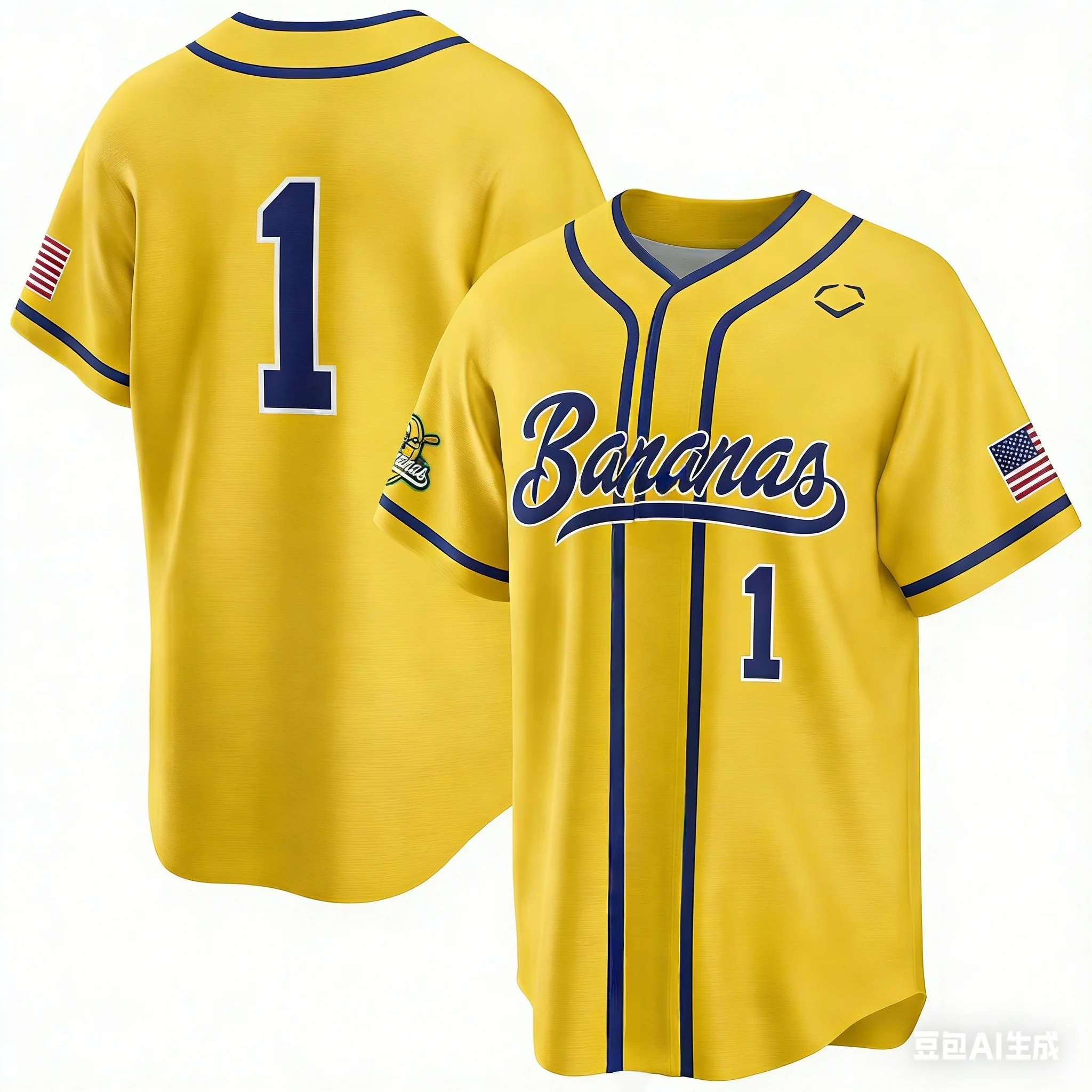 Trending Internet Famous Yellow Baseball Jersey Men #1 3d Printing Pinstripe Banana Ball Team Shirt Viral Sport Beach Uniform