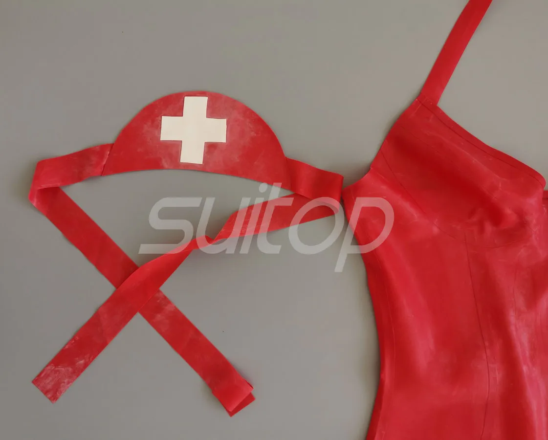 Women\'s latex nurse uniform in red (dress+stocking+cap+gloves)