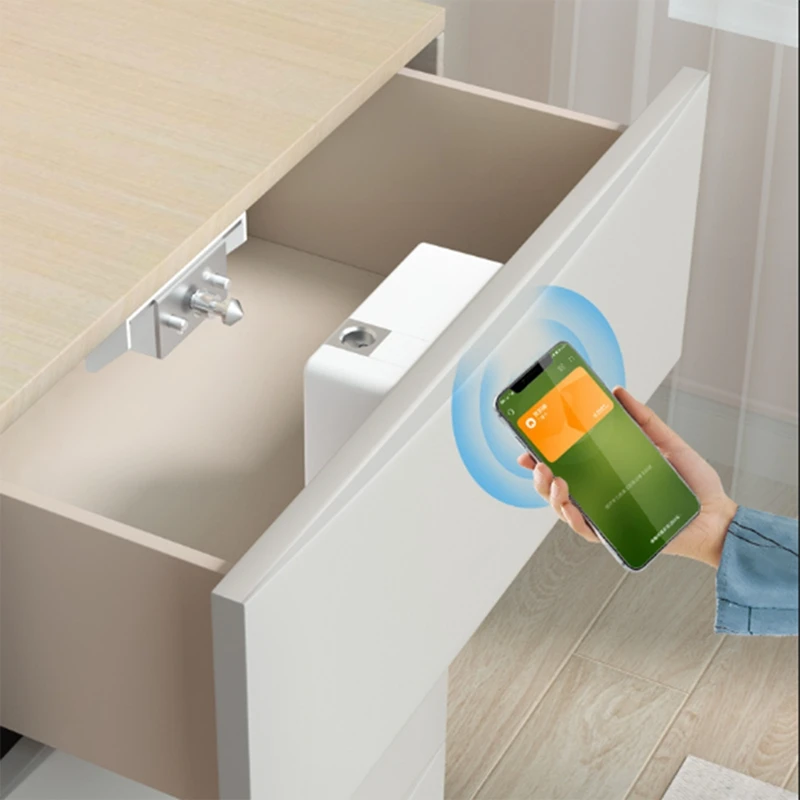 ตัวล็อกพลาสติก NFC แบบไม่เจาะรูโลหะสีขาว + ล็อคลิ้นชักการ์ดเหมาะสำหรับตู้ล็อกตู้ลิ้นชักไม้