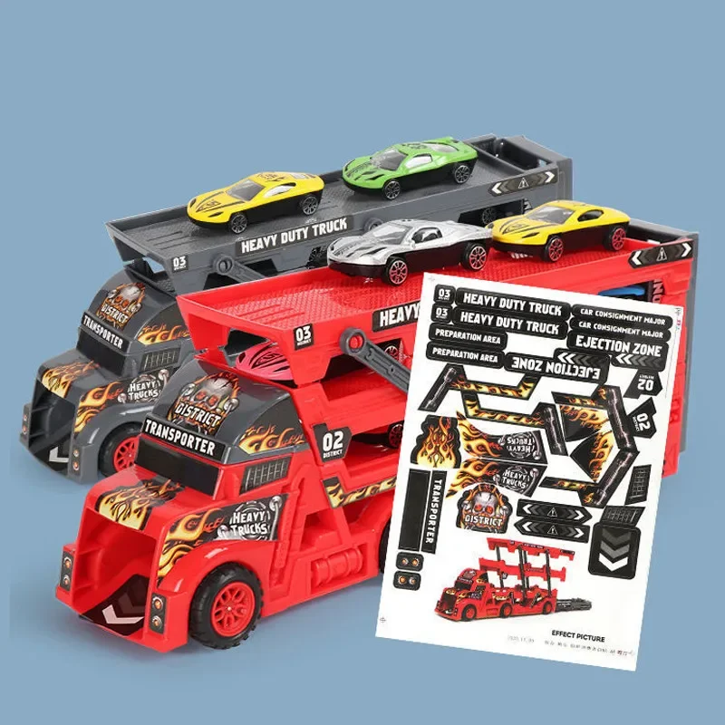 Model samochodu transportowego duża ciężarówka przyczepa 3-warstwowa składana wyrzutnia wagon kolejowy chłopięca katapulta ciężarówka kolejowa 6 sztuk samochodzik zabawki dla dzieci XMAS