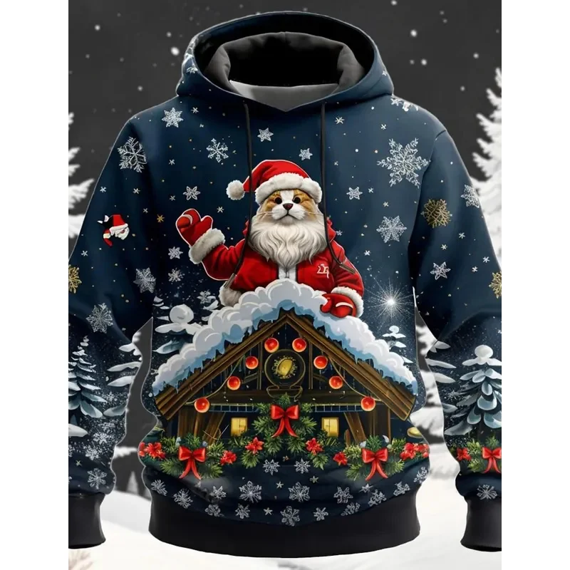 Santa Claus Men's Fashion 3D Print Hoodie Holiday Streetwear Christmas Hoodies Hooded Front Pocket Designer Hoodie Sweatshirt