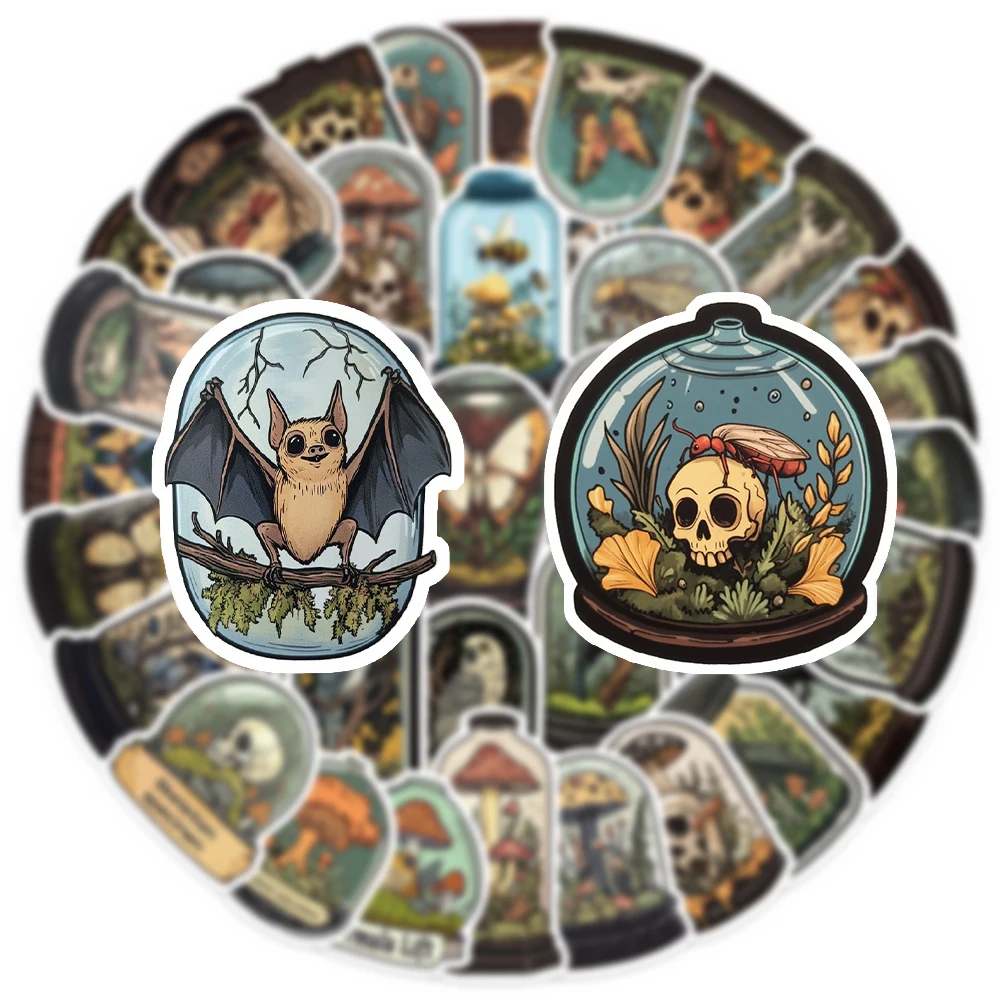 

10/30/50pcs Retro Cartoon Gothic Animal Bottle Stickers Mushroom Skull Graffiti Decals DIY Laptop Luggage Phone Sticker Packing