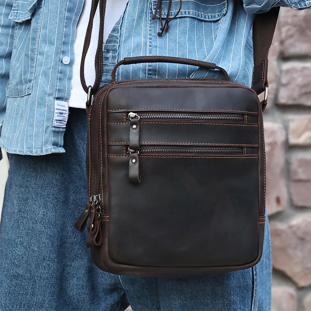 Men's crossbody bag large capacity shoulder bag crazy horse retro men's bag