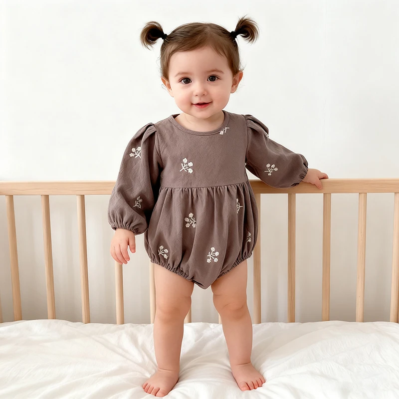 Spring Autumn White Soft Cotton Baby Rompers Long Sleeve Newborn Baby Girl Clothing Romper Bodysuit Embroidered Infant Clothes