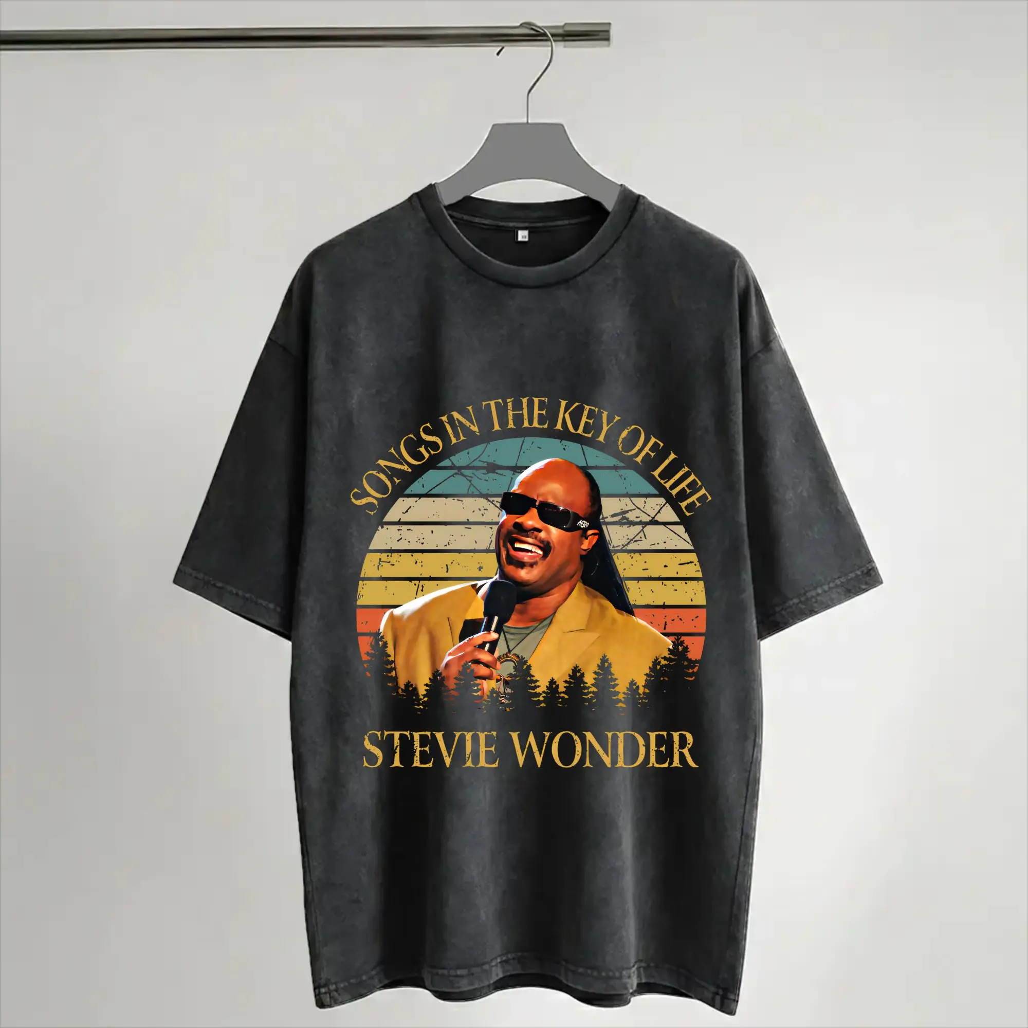 Harajuku Washed Shirt Stevie Wonder Songs in The Key of Life 50th Anniversary Tour Fashion T Shirt Oversize  Streetwear