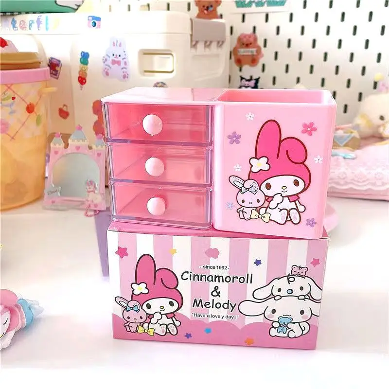 Kuromi My melody Cinnamoroll мультфильм многослойный ящик для хранения ящик держатель для ручек многофункциональный настольный милый органайзер для хранения