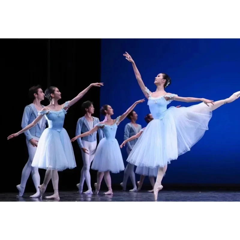 Costume da spettacolo di danza classica - Concorso di abiti da ballo professionali per adulti - Danza in abito da balletto per bambini azzurro