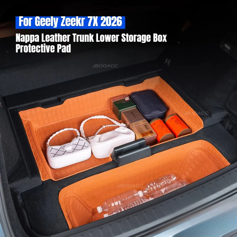 For Geely Zeekr 7X Refreshed 2026 Nappa Leather Front Rear Trunk Lower Storage Pad Protective Case Under Trunk Organizer Box