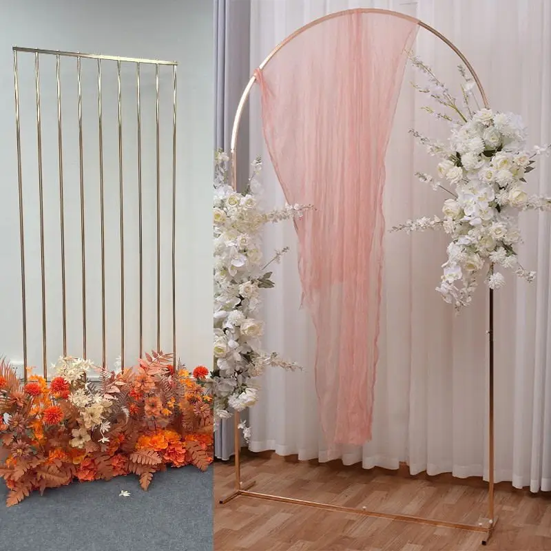 

3PCS Shiny Gold Floral Arches Home Stage Welcome Door Screen Prop Decoration Baptism Birthday Wedding Flower Lace Display Stand