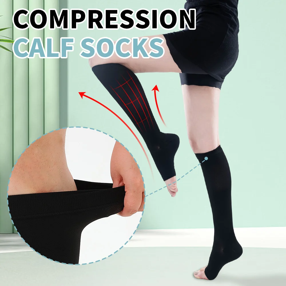 

Hh медицинские компрессионные чулки с открытым носком для женщин и мужчин, класс 2, носки до колена с поддержкой икры, градуированное давление 23-32 мм рт.ст.