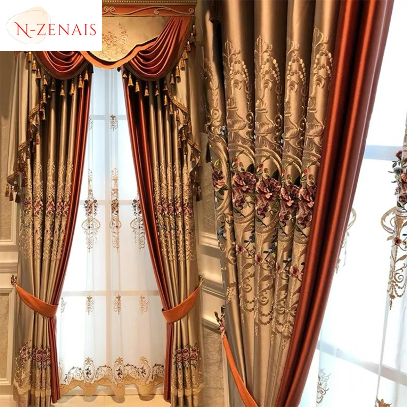 European Luxury Embroidery Blackout Custom Size Decor Curtains for Living Dining Room Bedroom Kitchen Door Thick Elegant Fashion