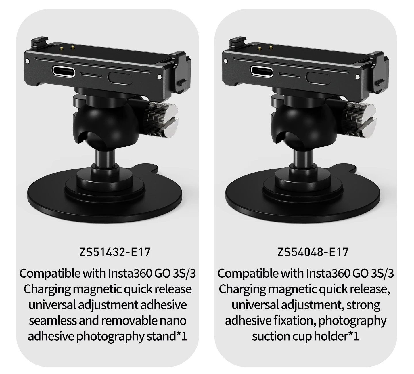 Verstellbare Kugelkopf-Kamerahalterung mit Klebe- und Saugnapfbefestigung für Motorrad und Auto, geeignet für Insta360 GO Ultra X5 X6 Ace Pro2 mit Magnetfuß – Detail 32