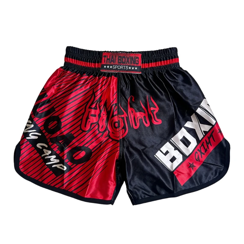 Unisex Muay Thai Boxing Shorts Smooth Stretchy Satin Kickboxing MMA Fight Shorts Breathable Lightweight Martial Arts Sanda Pants