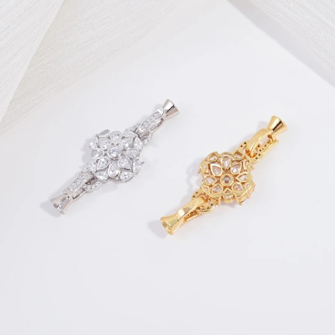 S925 Sterling Silver Inlaid Zircon Double-Hole Pearl Clasp DIY Handmade Tail Chain Connecting Buckle Accessories SK136