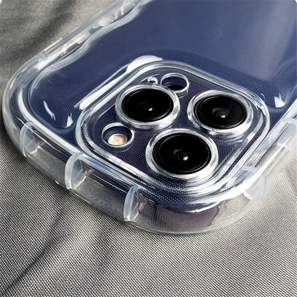 Oval Soap Transparent Airbag Shockproof Case for iPhone 11 12 13 Pro Max 14 X Xs Max Xr 7 8 6s Plus Lens Protection Soft Cover
