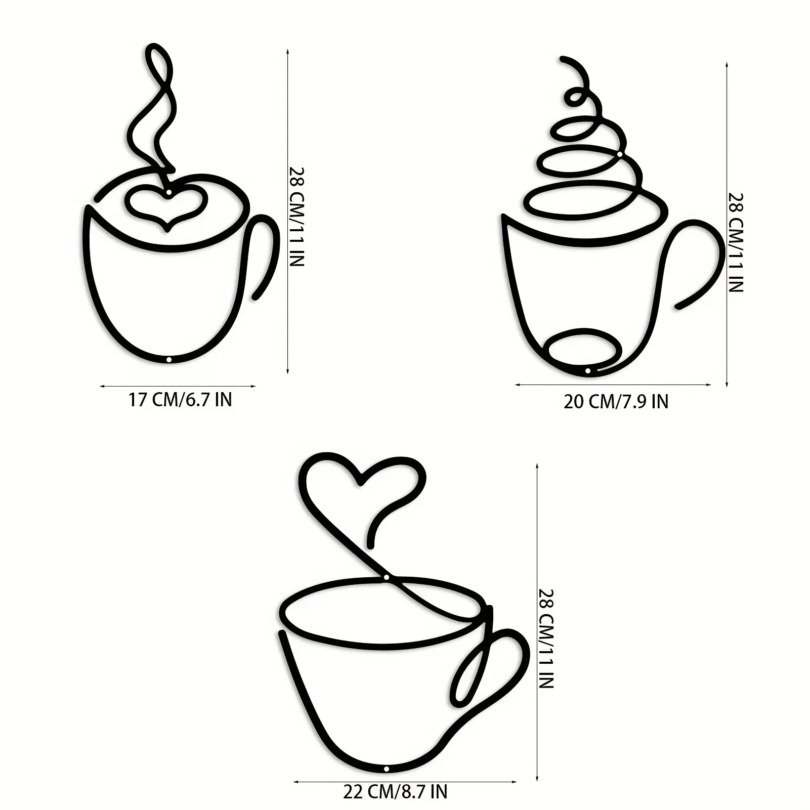 CIFBUY Decoration Add A Touch of Charm To Your Kitchen with This 3pcs Coffee Cup Wall Hanging Decor Metal Wall Art Home Decor Me