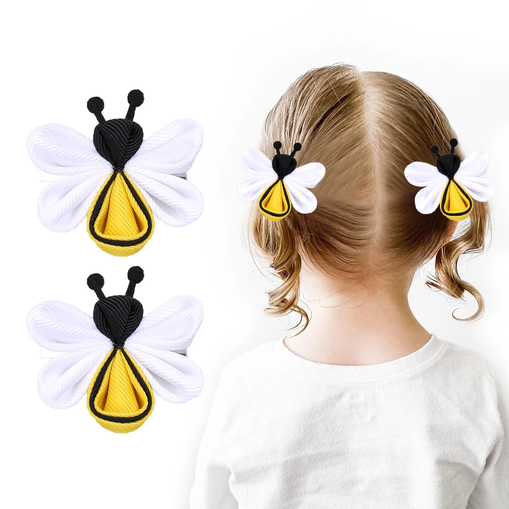 Pinzas para el cabello, 2 uds., horquilla colorida de poliéster para niñas, horquillas únicas de abeja, pasadores para niños, horquillas bonitas para el cabello, accesorios para el cabello