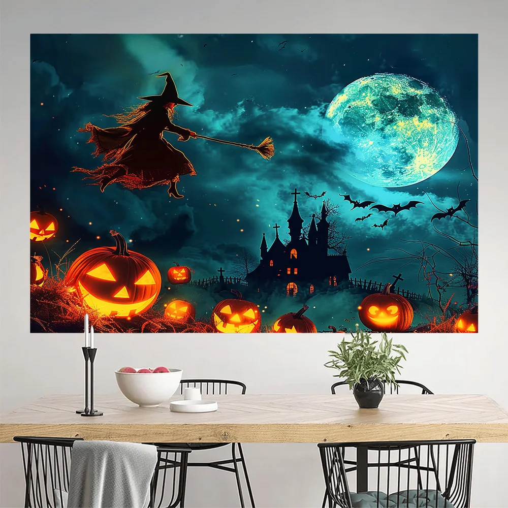 Big Moon Terror Pumpkin Photography Background, Horror Party Decoration Banner Studio Props Photo Booth