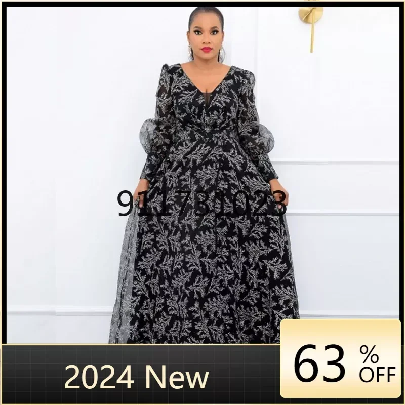 

Elegant A Line Dress African Clothes For Women Dashiki African Dress O Neck Lanter Sleeve Party Dresses Retro Plus Size 5XL