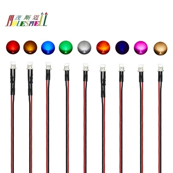 10Pcs 3Mm 3V Dc Platte Top Water Clear Pre-Wired Rood Geel Blauw Groen Wit Oranje paars Roze Warm Wit Bedrade Leds Licht Lamp