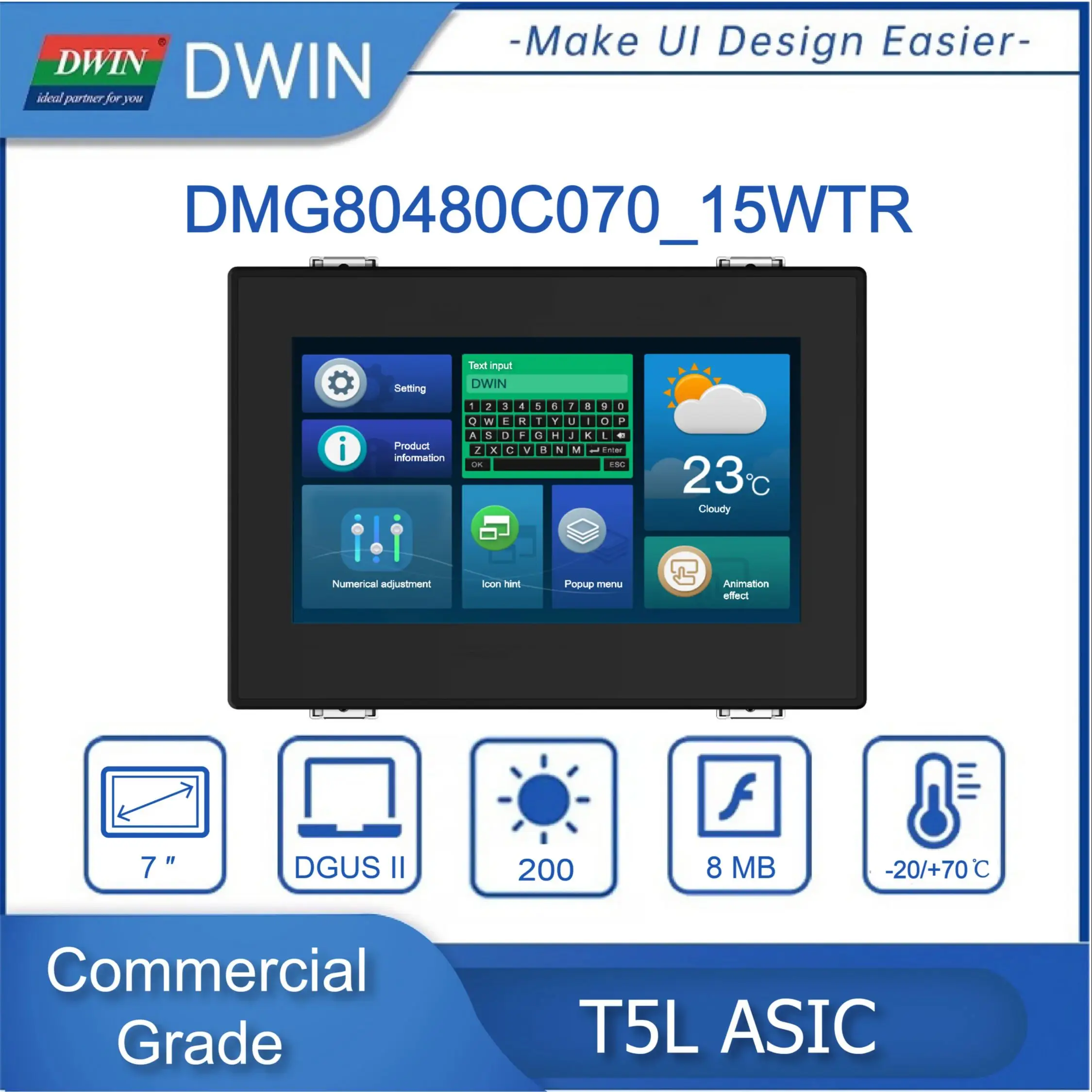 DWIN 4.3/7.0/10.1 DGUS2 Komercyjny wyświetlacz HMI LCD Rezystancyjny ekran dotykowy z powłoką Podłącz do PLC/Arduino/STM32