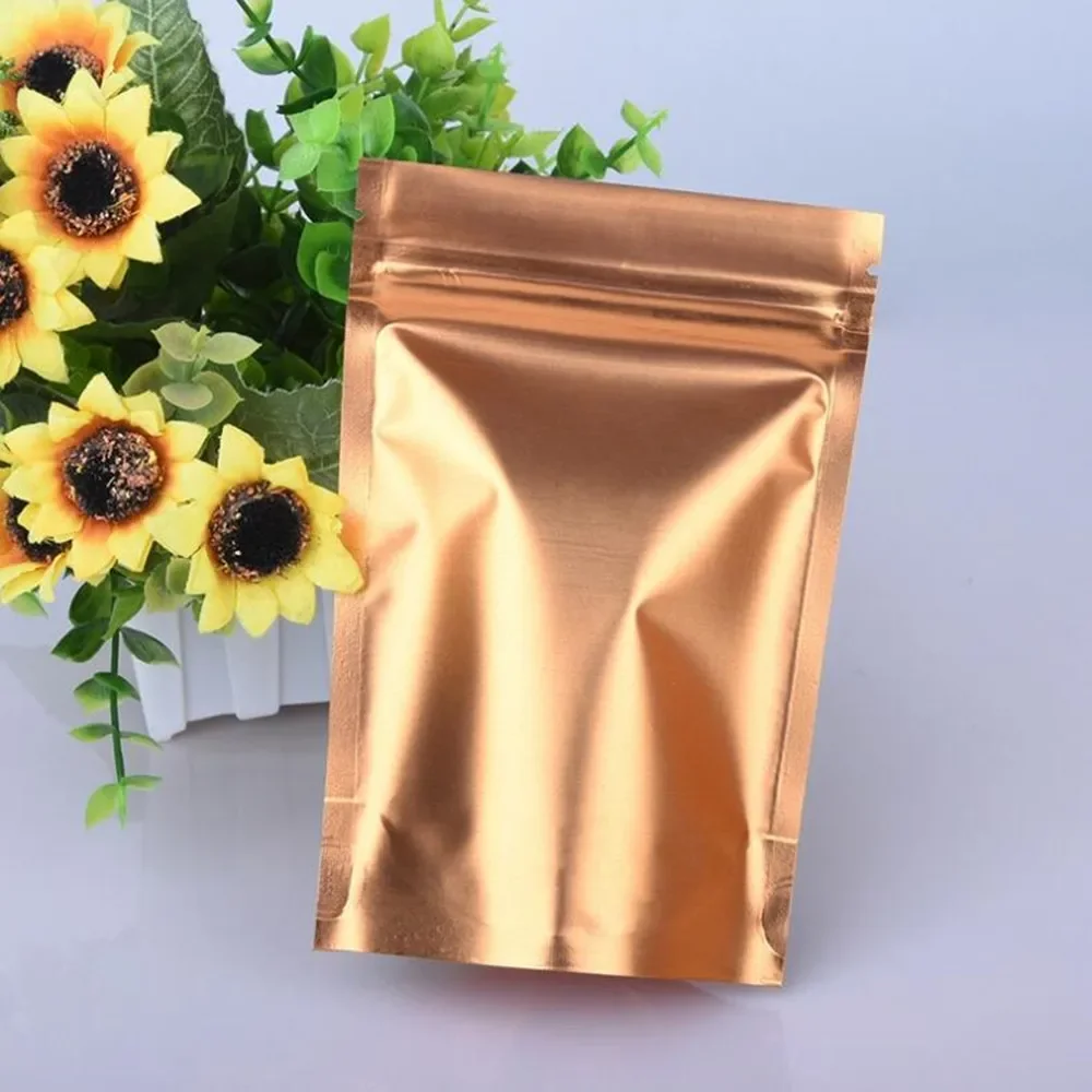 100Pcs Gold Stand Up Aluminum Foil Zip Lock Self Seal Food Storage Packaging Bags Mylar Foil Corn Doypack Party Bag