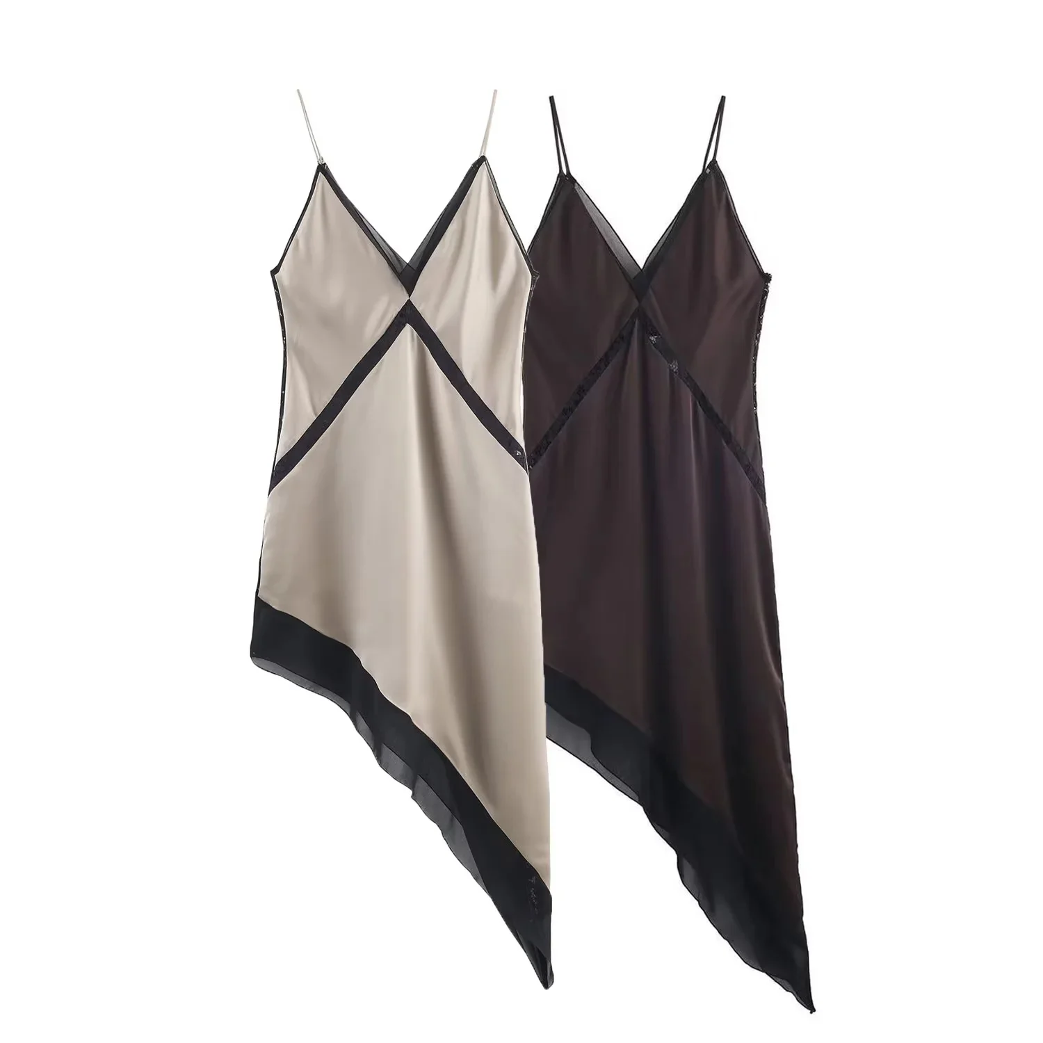 Winter New Women's V-neck Sleeveless Silk Satin Asymmetrical Midi Dress French Style City Commute Regular Thickness Slim Fit