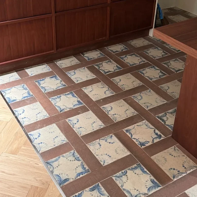 Baldosas de parquet con textura de madera retro, baldosas pequeñas con diseño floral, para cocina, baño, azulejos de baño, baldosas para suelo de restaurante, entrada, balcón.