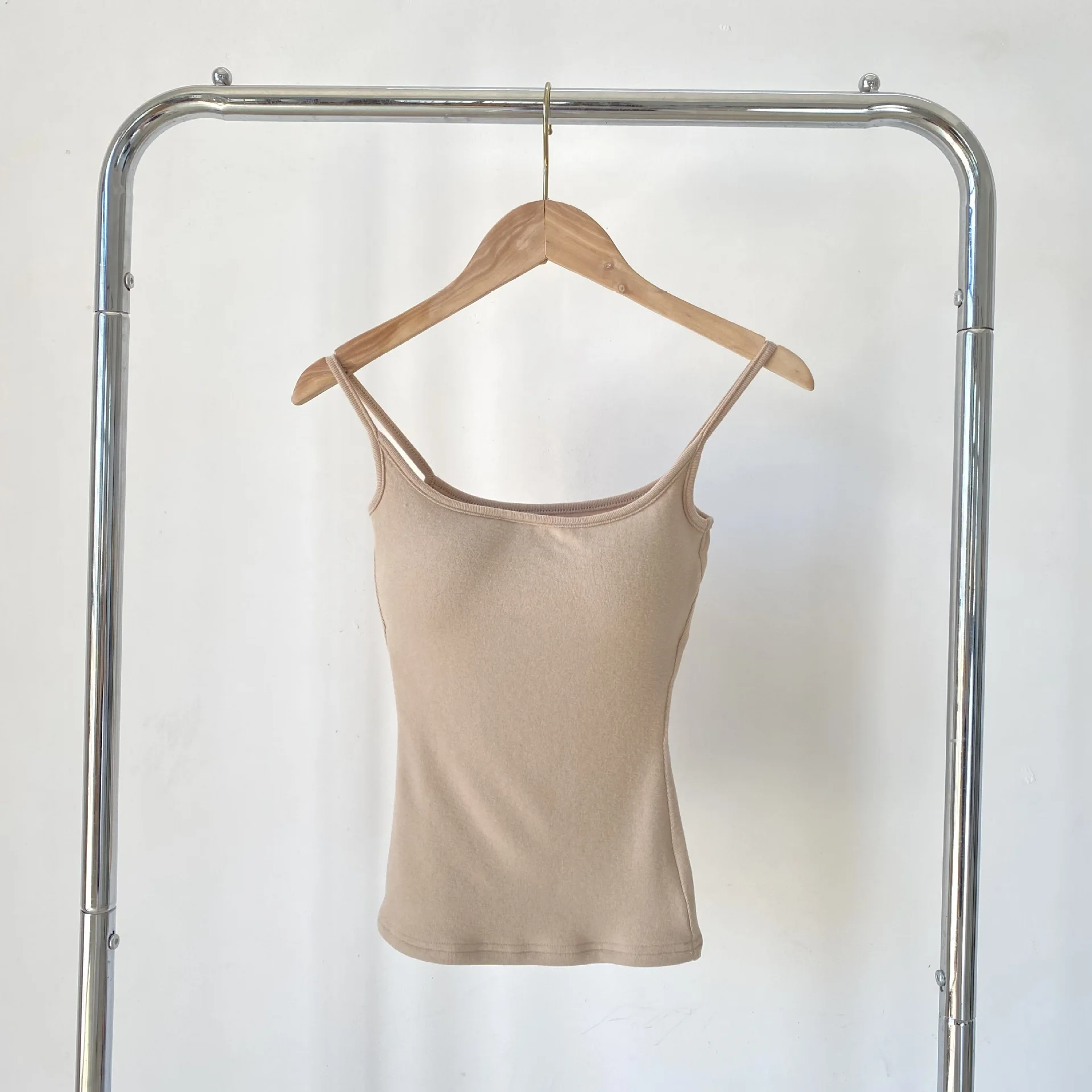 따뜻한 안감 탈부착 가능한 가슴 패드 스트랩 조끼 단색 가을 겨울 보온 베이스 레이어 탑 여성 패션 U넥...