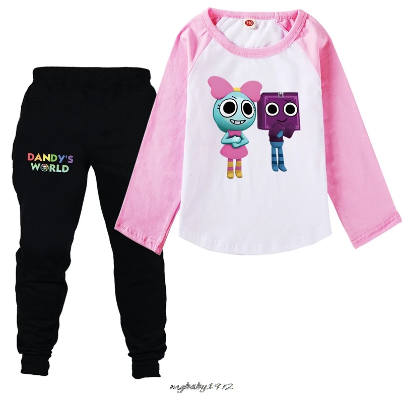 New Dandy's World Clothes Kids Cute Fashion Tshirt Baby Girls Long Sleeve Tops Pants 2pcs Set Boys Sportsuit Children's Sets