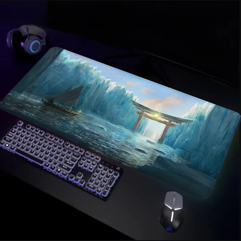 Large Gaming Mouse Pad Desk Mat With Stitched Edge Non-Slip XL Mousepad Rubber Base Desk Pad Glacier Design Art Keyboard Pad