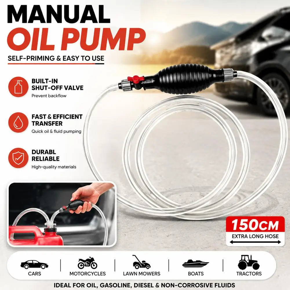 Manual Siphon Fuel Transfer Pump Portable Hand Oil Suction Pipe Diesel Liquid Extractor Auto Emergency Tool